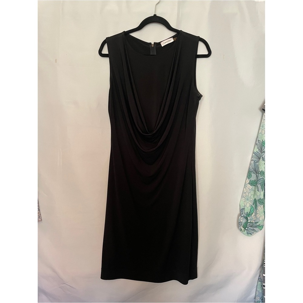 Calvin Klein Black Sleeveless Draped-Neck Midi Dress